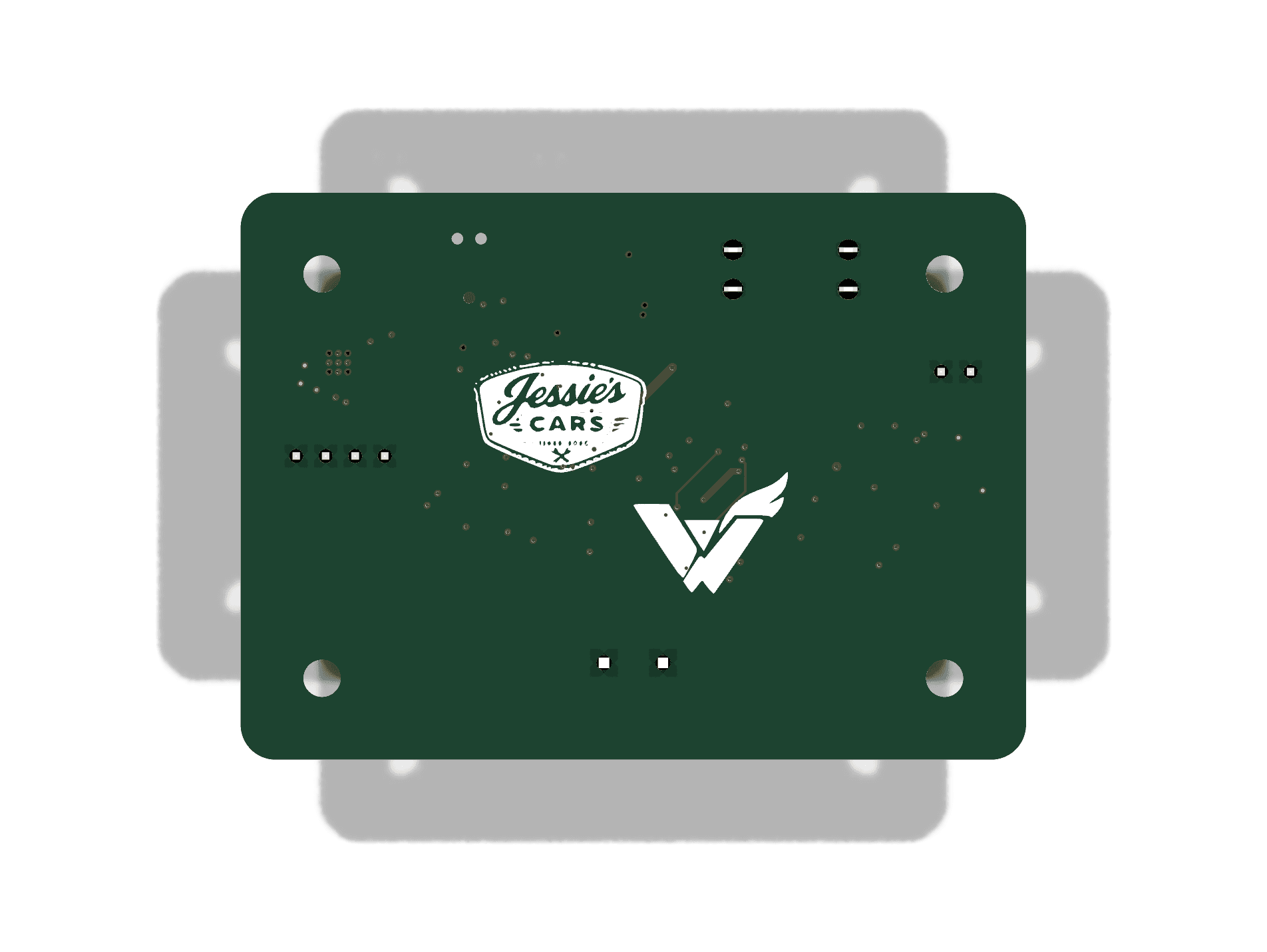 Thermo PCB back side, showing mounting holes and back silkscreen logo